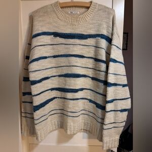 Zara Men's Sweater with Cream and Blue Stripes
